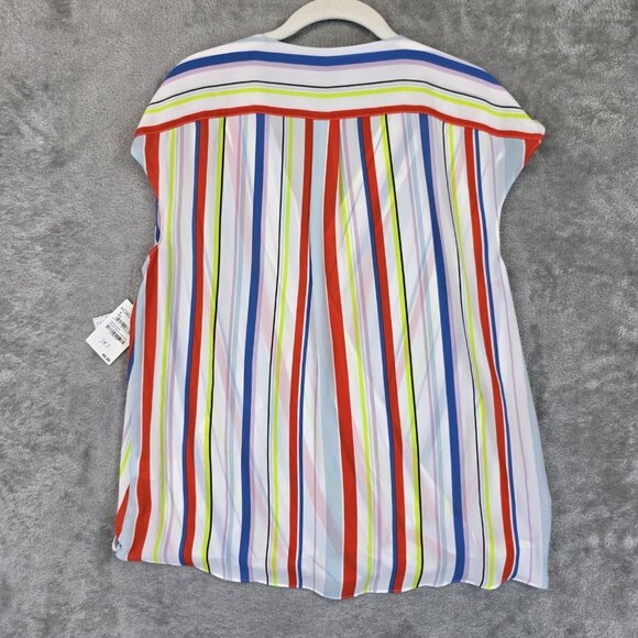Halogen Blouse Womens Medium White Multi Stripe Surplice Cap Sleeve Nordstrom - Picture 9 of 9